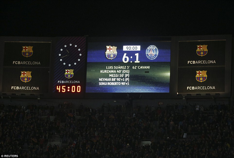 The scoreboard is barely believable at the end of an incredible 90 minutes at the Nou Camp on Wednesday night